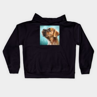 Painting of a Brown and White Boxer Dog on Green Background Kids Hoodie